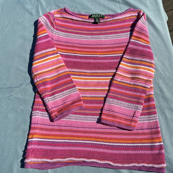 Lauren Ralph Lauren 3/4 sleeve multi knit multi color sweater purple, pink S/P - Picture 2 of 7